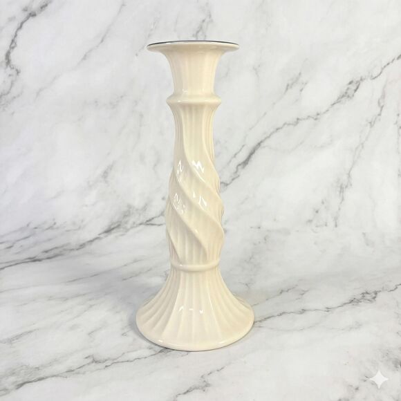 Lenox Other - Vintage Lenox Ivory Fine Bone China Candlestick Spiral Swirl Stem Platinum Trim